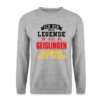 Stadt Geislingen Deutschland Legende Spruch - Unisex Pullover - Weißgrau meliert - Vorne - Alina (178cm) & Michal (187cm)