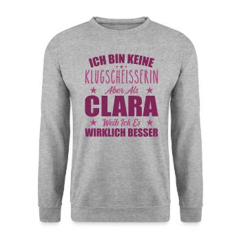 Name Clara Vorname Klugscheisserin Namenstag - Unisex Pullover - Weißgrau meliert - Vorne - Alina (178cm) & Michal (187cm)