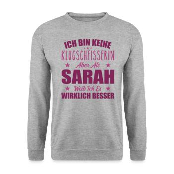 Name Sarah Vorname Klugscheisserin Namenstag - Unisex Pullover - Weißgrau meliert - Vorne - Alina (178cm) & Michal (187cm)