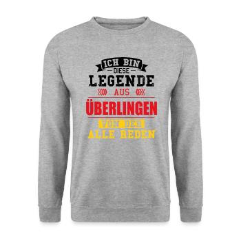 Stadt Überlingen Deutschland Legende Spruch - Unisex Pullover - Weißgrau meliert - Vorne - Alina (178cm) & Michal (187cm)