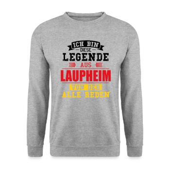 Stadt Laupheim Deutschland Legende Spruch - Unisex Pullover - Weißgrau meliert - Vorne - Alina (178cm) & Michal (187cm)