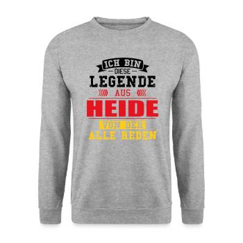 Stadt Heide Deutschland Legende Spruch - Unisex Pullover - Weißgrau meliert - Vorne - Alina (178cm) & Michal (187cm)