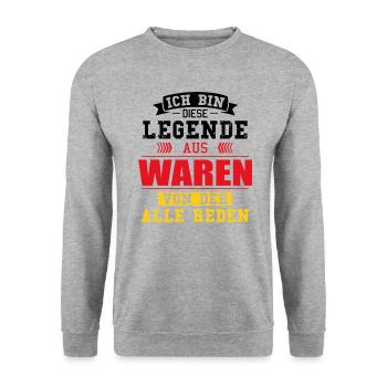 Stadt Waren Deutschland Legende Spruch - Unisex Pullover - Weißgrau meliert - Vorne - Alina (178cm) & Michal (187cm)