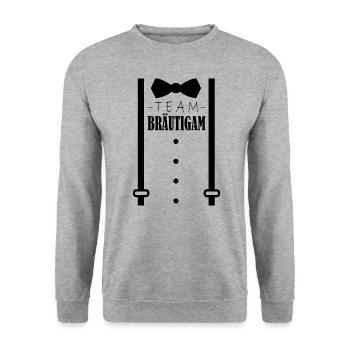 Junggesellenabschied Polterabend Team Bräutigam - Unisex Pullover - Weißgrau meliert - Vorne - Alina (178cm) & Michal (187cm)