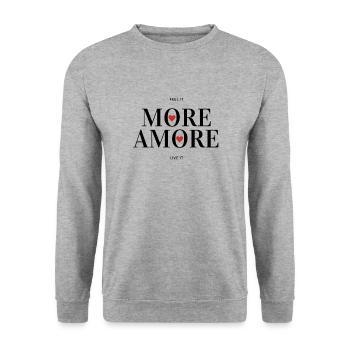 More Amore - Mehr Liebe und weniger Hass - Unisex Pullover - Weißgrau meliert - Vorne - Alina (178cm) & Michal (187cm)