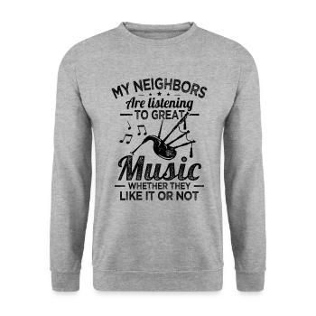 Les voisins de la cornemuse écoutent de la bonne musique de cornemuse - Sweat-shirt Unisexe - gris chiné - Devant - Alina (178cm) & Michal (187cm)