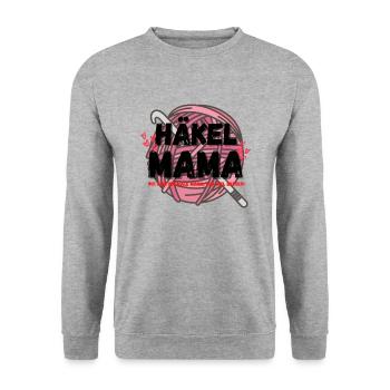 Häkelmama! Häkeln Mutter rosa Herz rot pink Mama - Unisex Pullover - Weißgrau meliert - Vorne - Alina (178cm) & Michal (187cm)