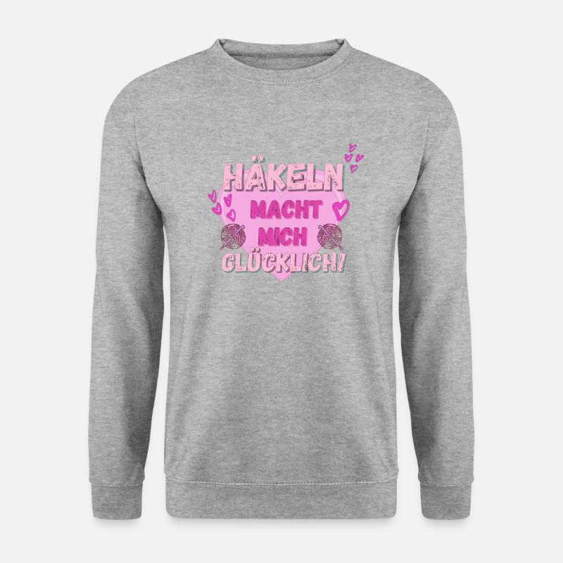 Häkeln macht mich glücklich! rosa Herz pink Herzen - Unisex Pullover - Weißgrau meliert