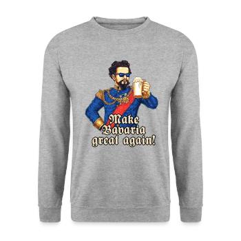 Bavaria great again II - King Ludwig drunk - - Unisex Pullover - Weißgrau meliert - Vorne - Alina (178cm) & Michal (187cm)