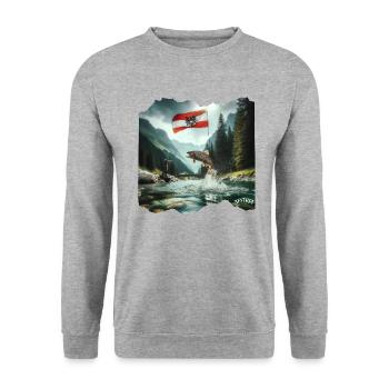 AUSTRIA Home of Fishing Trout - Unisex Pullover - Weißgrau meliert - Vorne - Alina (178cm) & Michal (187cm)