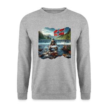 NORWAY Home of Fishing Salomon - Unisex Sweatshirt - salt & pepper - Front - Alina (178cm) & Michal (187cm)