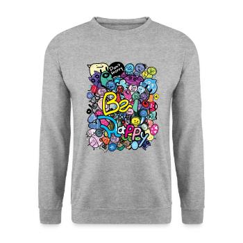 Be happy doodle monster - Unisex Sweatshirt - salt & pepper - Front - Alina (178cm) & Michal (187cm)