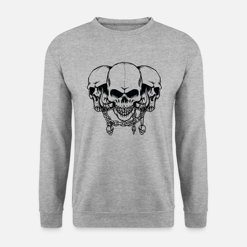 Totenkopf, Totenköpfe Mit Ketten - Unisex Pullover - Weißgrau meliert