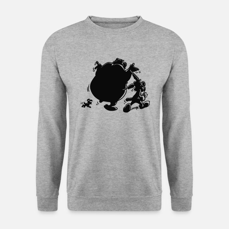 Asterix & Obelix mit Idefix Schatten - Unisex Pullover - Weißgrau meliert