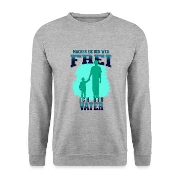 Weg frei für den Vater - Unisex Pullover - Weißgrau meliert - Vorne - Alina (178cm) & Michal (187cm)