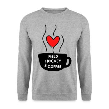 Feldhockey & Kaffee. - Unisex Pullover - Weißgrau meliert - Vorne - Alina (178cm) & Michal (187cm)
