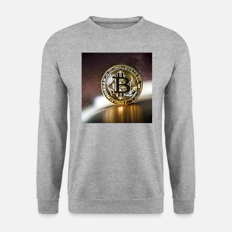 Bitcoin, Mond und Sterne - Unisex Pullover - Weißgrau meliert