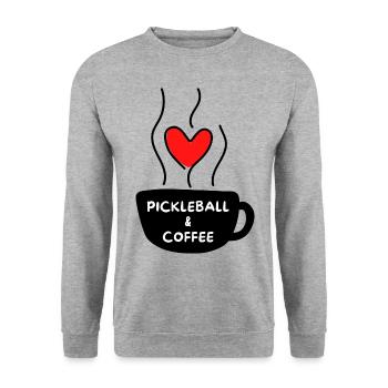 Pickleball & Kaffee - Unisex Pullover - Weißgrau meliert - Vorne - Alina (178cm) & Michal (187cm)