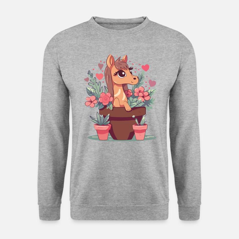 Blumentopferd - Unisex Pullover - Weißgrau meliert