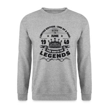 Legende Juni 1949 Jahrgang 1949 Geburtstag 1949 - Unisex Pullover - Weißgrau meliert - Vorne - Alina (178cm) & Michal (187cm)