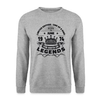 Légende Juin 1974 Millésime 1974 Anniversaire 1974 - Sweat-shirt Unisexe - gris chiné - Devant - Alina (178cm) & Michal (187cm)