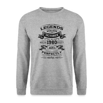 44ème Anniversaire Légende Octobre 1980 Vintage 80's - Sweat-shirt Unisexe - gris chiné - Devant - Alina (178cm) & Michal (187cm)