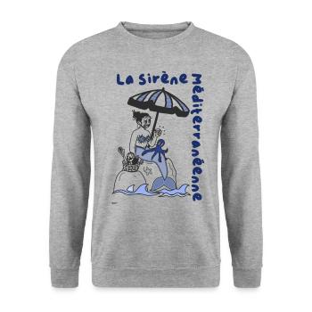 Die mediterrane Meerjungfrau im Retro-Stil - Unisex Pullover - Weißgrau meliert - Vorne - Alina (178cm) & Michal (187cm)