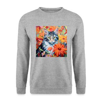 cat, cat motif, flowers, gift, gift idea - Unisex Sweatshirt - salt & pepper - Front - Alina (178cm) & Michal (187cm)