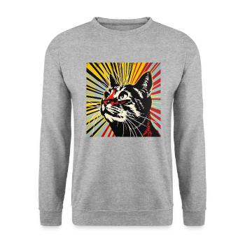 Chat, motif de chat, bande dessinée - Sweat-shirt Unisexe - gris chiné - Devant - Alina (178cm) & Michal (187cm)