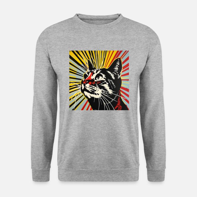 Katze, katzenmotiv, comic - Unisex Pullover - Weißgrau meliert