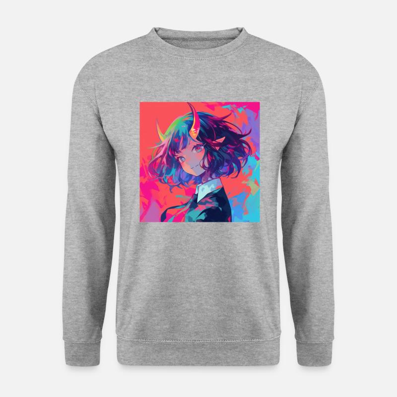 anime demon, waifu, japan - Unisex Pullover - Weißgrau meliert