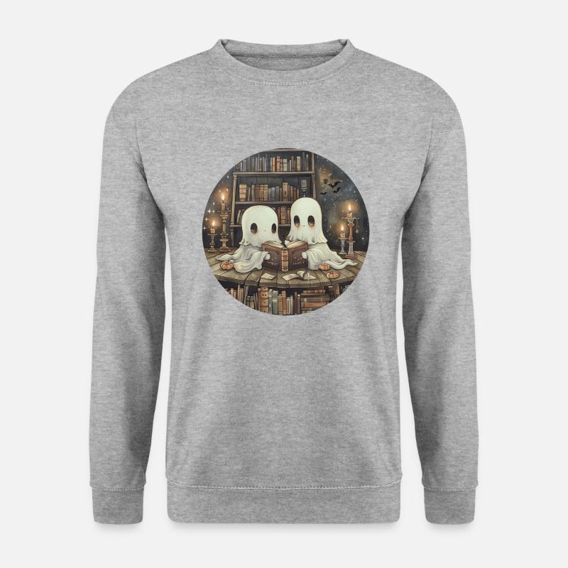 Geister Lesen Buch bibliothek - Unisex Pullover - Weißgrau meliert