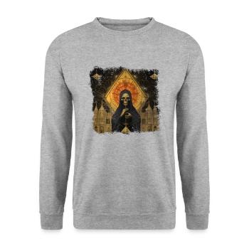 Dark Horror Painting Skeleton with Cloak - Unisex Sweatshirt - salt & pepper - Front - Alina (178cm) & Michal (187cm)