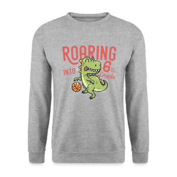 Roaring into 6th Grade Dinosaur Basketball - Sweat-shirt Unisexe - gris chiné - Devant - Alina (178cm) & Michal (187cm)