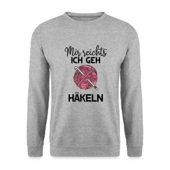 Häklerin häkeln Häklerinnen Geschenk Häkelnadel - Unisex Pullover - Weißgrau meliert - Vorne - Alina (178cm) & Michal (187cm)