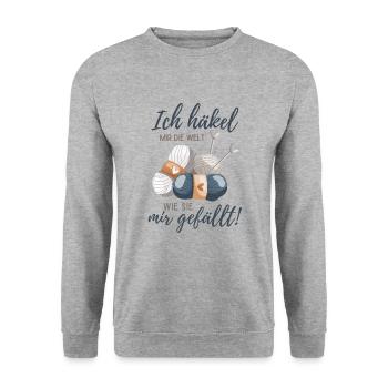 Häklerin häkeln Häklerinnen Geschenk Häkelnadel - Unisex Pullover - Weißgrau meliert - Vorne - Alina (178cm) & Michal (187cm)