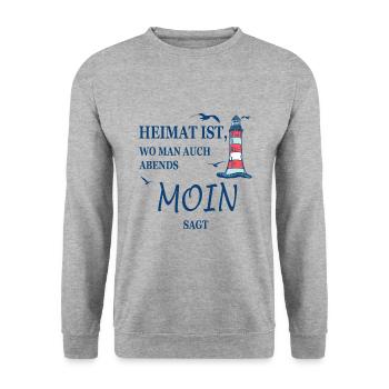 Heimat ist wo man auch Abends Moin sagt - Unisex Pullover - Weißgrau meliert - Vorne - Alina (178cm) & Michal (187cm)