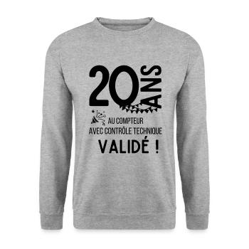 T shirt anniversaire 20 ans humour adulte cadeau - Sweat-shirt Unisexe - gris chiné - Devant - Alina (178cm) & Michal (187cm)
