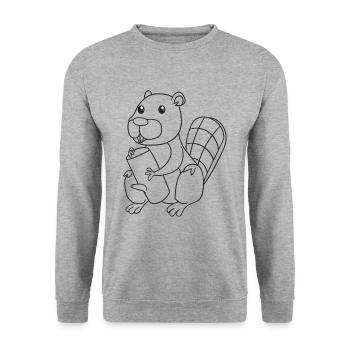 Biber, Nagetiere, Geschenk, Geschenkidee - Unisex Pullover - Weißgrau meliert - Vorne - Alina (178cm) & Michal (187cm)