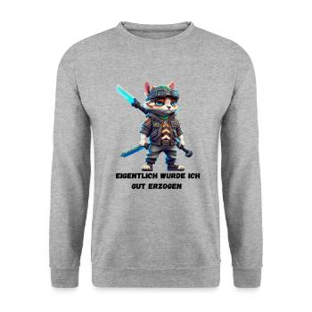 Unerwartet brav: Eigentlich gut erzogen? - Unisex Pullover - Weißgrau meliert - Vorne - Alina (178cm) & Michal (187cm)