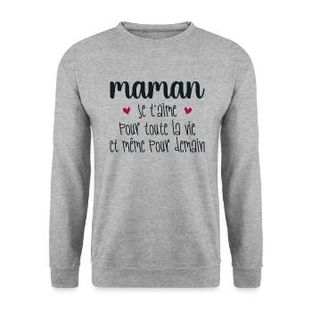 Maman je t'aime, Mère, Bébé, Naissance, Amour - Sweat-shirt Unisexe - gris chiné - Devant - Alina (178cm) & Michal (187cm)