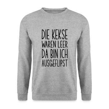 Die Kekse waren leer Ernussflips lustiger Spruch - Unisex Pullover - Weißgrau meliert - Vorne - Alina (178cm) & Michal (187cm)