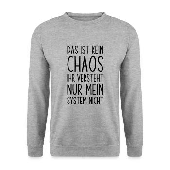 Das ist kein Chaos ihr versteht mein System nicht - Unisex Pullover - Weißgrau meliert - Vorne - Alina (178cm) & Michal (187cm)