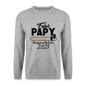 Futur Papy 2023 Annonce Grossesse - Sweat-shirt Unisexe - gris chiné - Devant - Alina (178cm) & Michal (187cm)