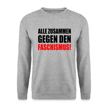 alle zusammen gegen den faschismus - Unisex Pullover - Weißgrau meliert - Vorne - Alina (178cm) & Michal (187cm)