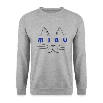 Katze MIAU MEOW Geschenk Cat - Unisex Pullover - Weißgrau meliert - Vorne - Alina (178cm) & Michal (187cm)
