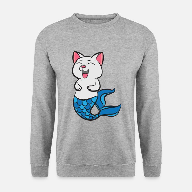 Süße lachende Meerjungfraukatze - Unisex Pullover - Weißgrau meliert