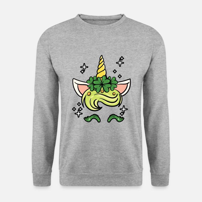 Einhorn mit Kleeblatt - Unisex Pullover - Weißgrau meliert