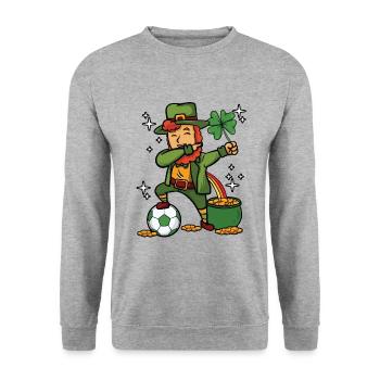 Dabbing Fußball Leprechaun - Unisex Pullover - Weißgrau meliert - Vorne - Alina (178cm) & Michal (187cm)