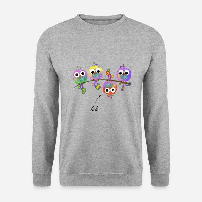 Spatzen auf Ast Vogel Vögel Vogelschwarm bunt - Unisex Pullover - Weißgrau meliert